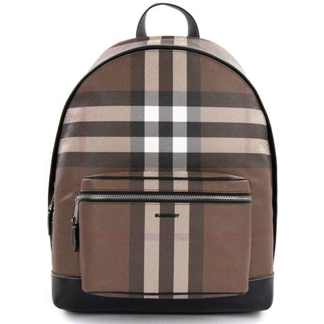 leather trim lightweight backpack burberry|Check Backpack in Dark birch brown .